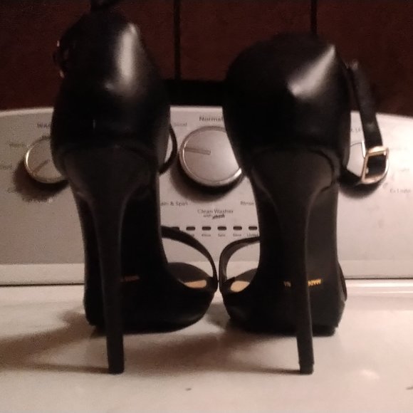 YDN Black Ankle Strap Open Toe High Heels Size 14w - Picture 3 of 8